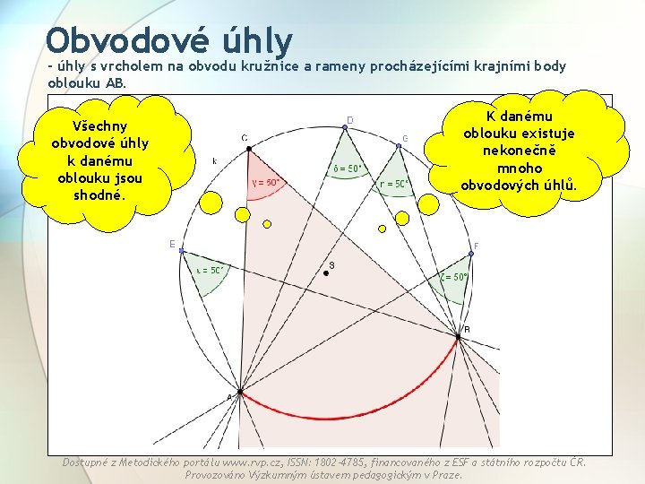 Obvodové úhly - úhly s vrcholem na obvodu kružnice a rameny procházejícími krajními body