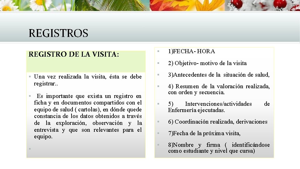 REGISTROS REGISTRO DE LA VISITA: § Una vez realizada la visita, ésta se debe REGISTROS REGISTRO DE LA VISITA: § Una vez realizada la visita, ésta se debe