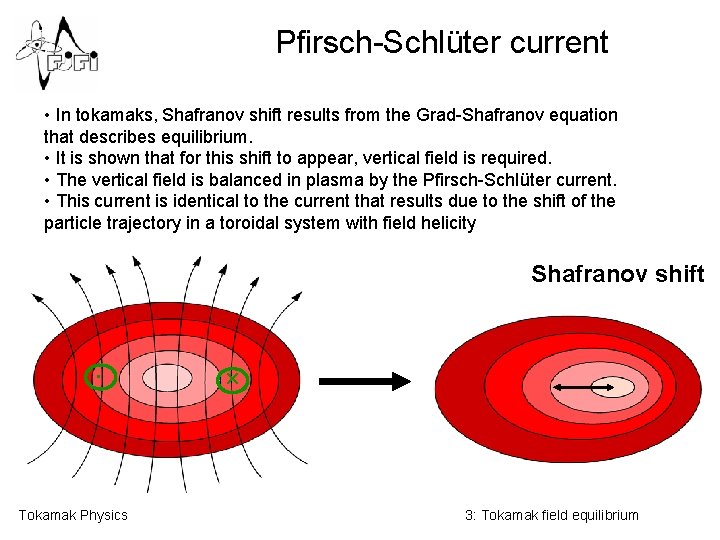 Pfirsch-Schlüter current • In tokamaks, Shafranov shift results from the Grad-Shafranov equation that describes