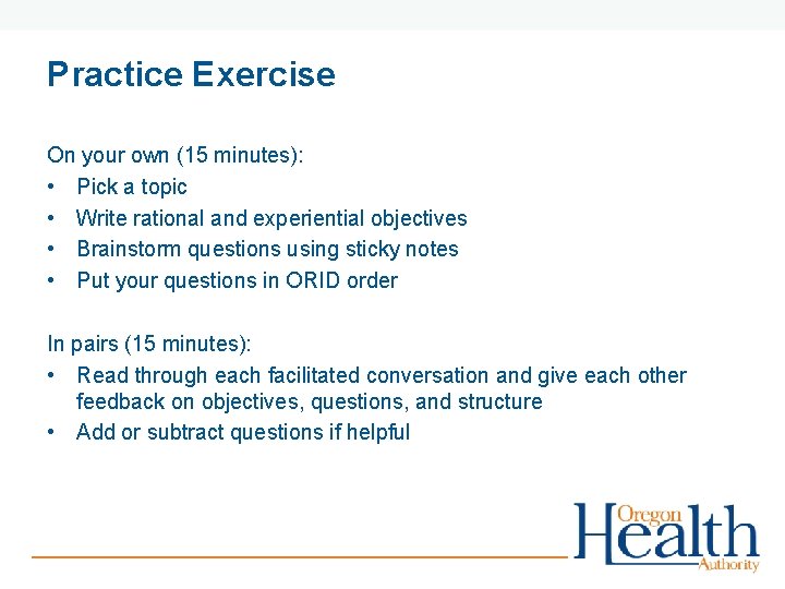 Practice Exercise On your own (15 minutes): • Pick a topic • Write rational