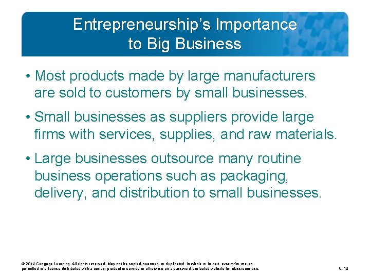 Entrepreneurship’s Importance to Big Business • Most products made by large manufacturers are sold