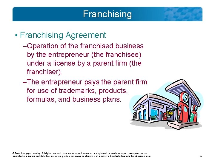 Franchising • Franchising Agreement – Operation of the franchised business by the entrepreneur (the