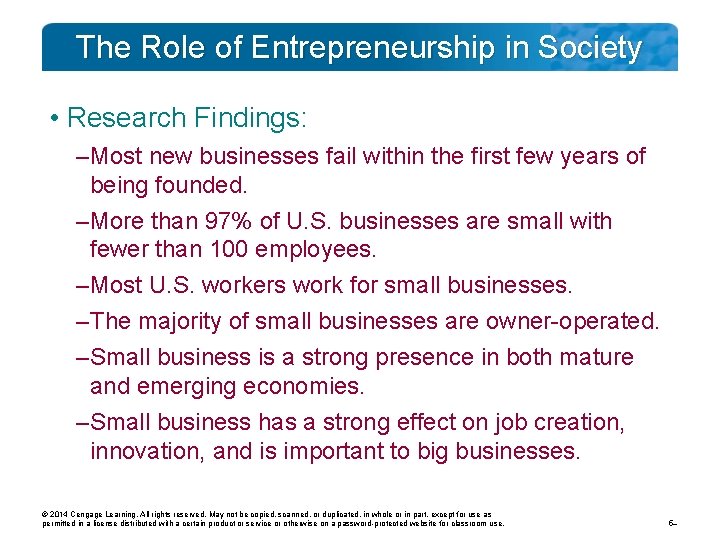 The Role of Entrepreneurship in Society • Research Findings: – Most new businesses fail The Role of Entrepreneurship in Society • Research Findings: – Most new businesses fail