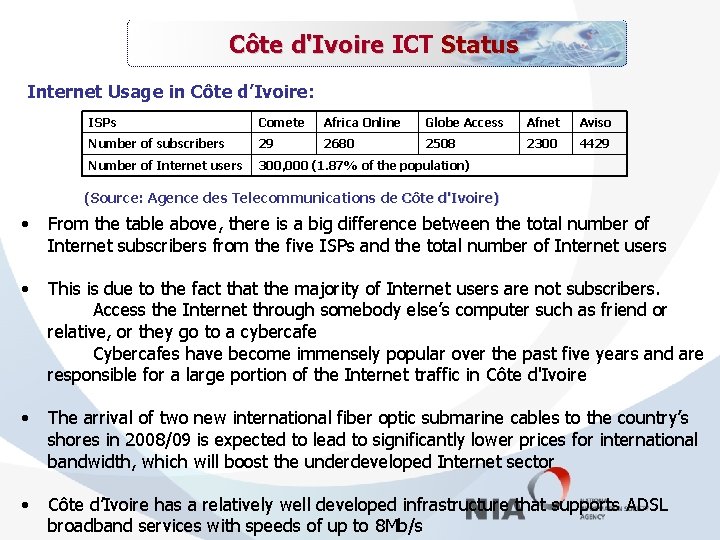 Côte Status Côte d'Ivoire ICT d'Ivoire Internet Usage in Côte d’Ivoire: ISPs Comete Africa