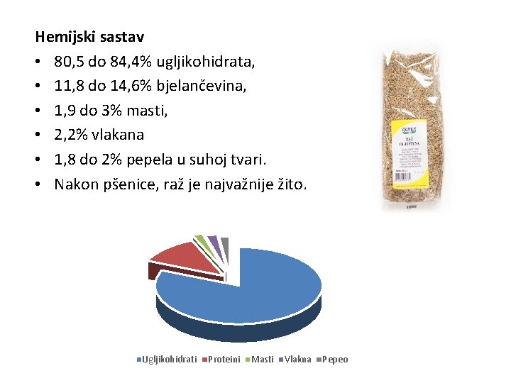 Hemijski sastav • 80, 5 do 84, 4% ugljikohidrata, • 11, 8 do 14,