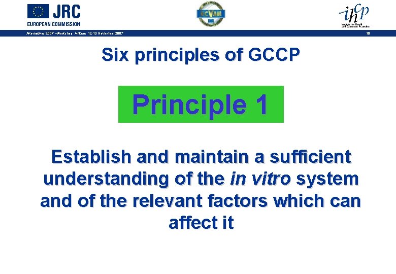 10 Alternatives 2007 –Workshop, Ankara, 12 -13 November 2007 Six principles of GCCP Principle