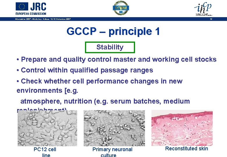 15 Alternatives 2007 –Workshop, Ankara, 12 -13 November 2007 GCCP – principle 1 Stability