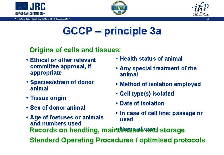 20 Alternatives 2007 –Workshop, Ankara, 12 -13 November 2007 GCCP – principle 3 a