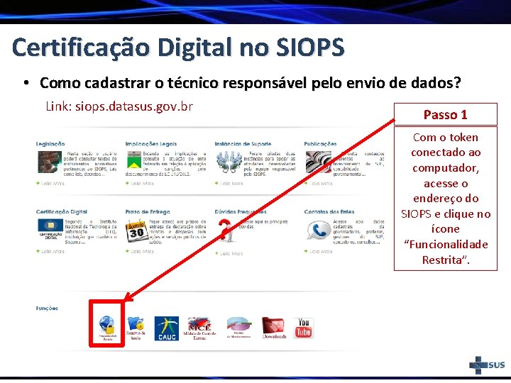 Certificação Digital no SIOPS • Como cadastrar o técnico responsável pelo envio de dados?