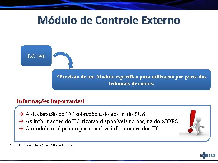 Módulo de Controle Externo LC 141 *Previsão de um Módulo específico para utilização por