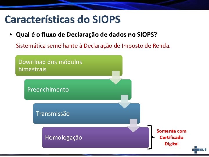 Características do SIOPS • Qual é o fluxo de Declaração de dados no SIOPS?