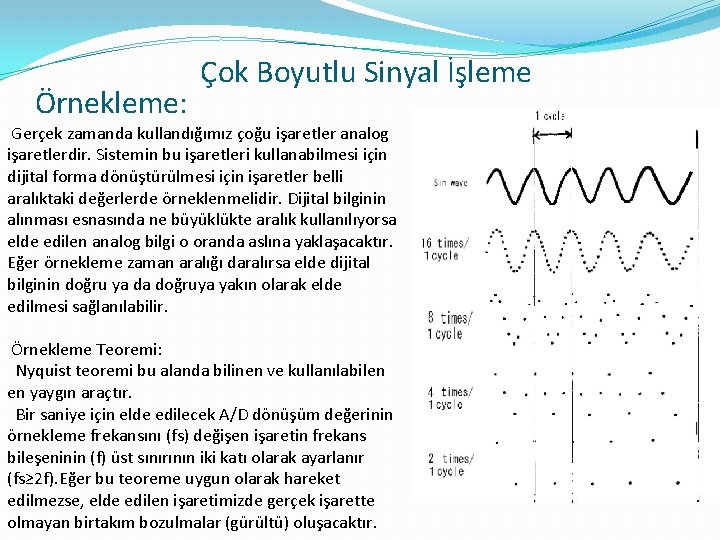 Örnekleme: Çok Boyutlu Sinyal İşleme Gerçek zamanda kullandığımız çoğu işaretler analog işaretlerdir. Sistemin bu