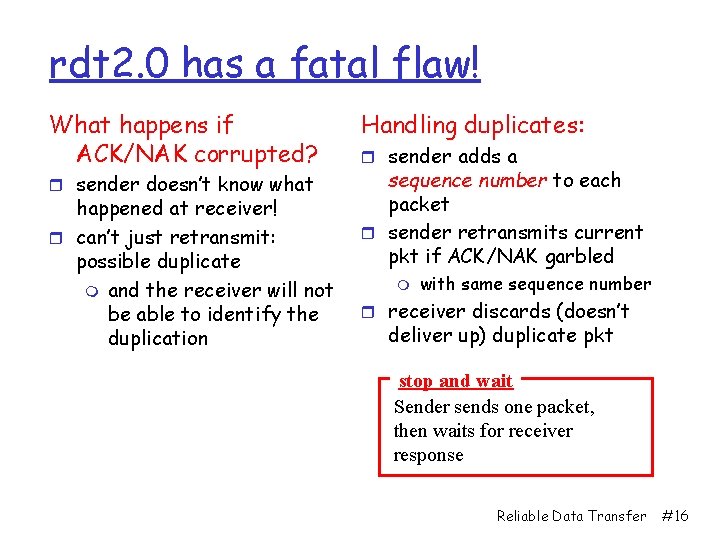 rdt 2. 0 has a fatal flaw! What happens if ACK/NAK corrupted? r sender