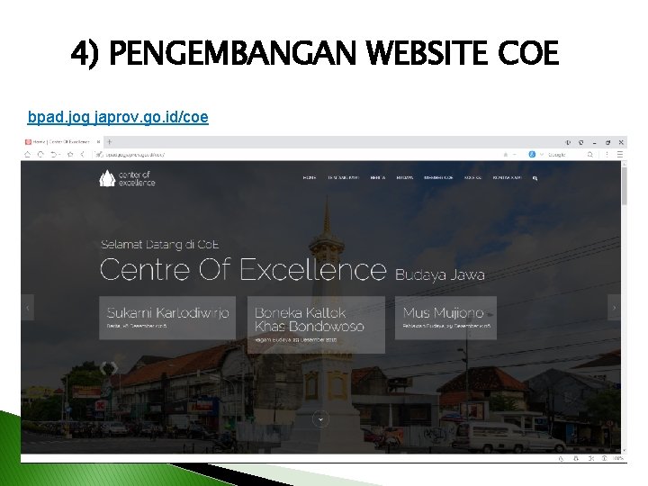 4) PENGEMBANGAN WEBSITE COE bpad. jog japrov. go. id/coe 