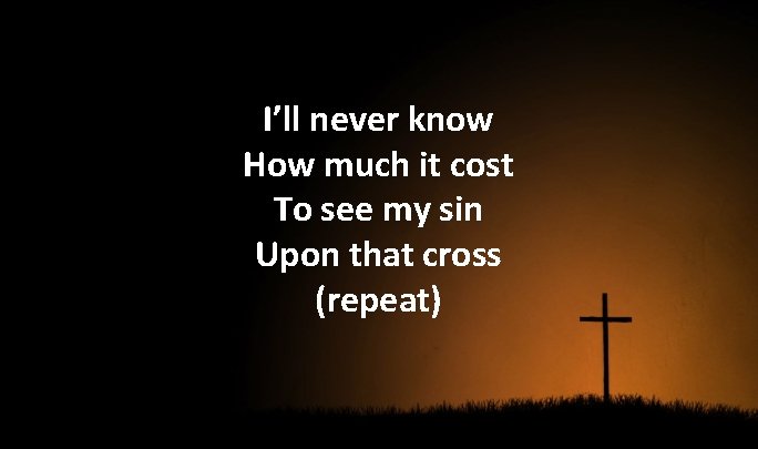 I’ll never know How much it cost To see my sin Upon that cross