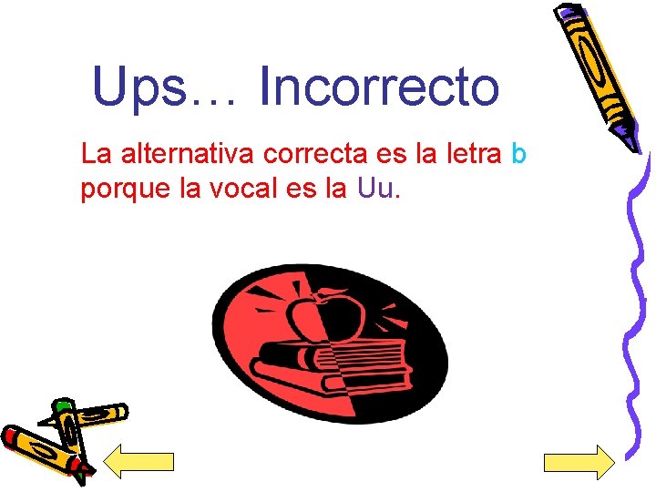 Ups… Incorrecto La alternativa correcta es la letra b porque la vocal es la