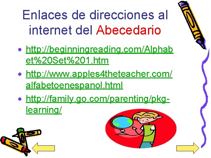 Enlaces de direcciones al internet del Abecedario · http: //beginningreading. com/Alphab et%20 Set%201. htm