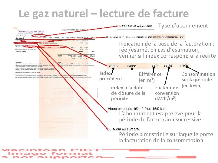 Le gaz naturel – lecture de facture Type d’abonnement Indication de la base de