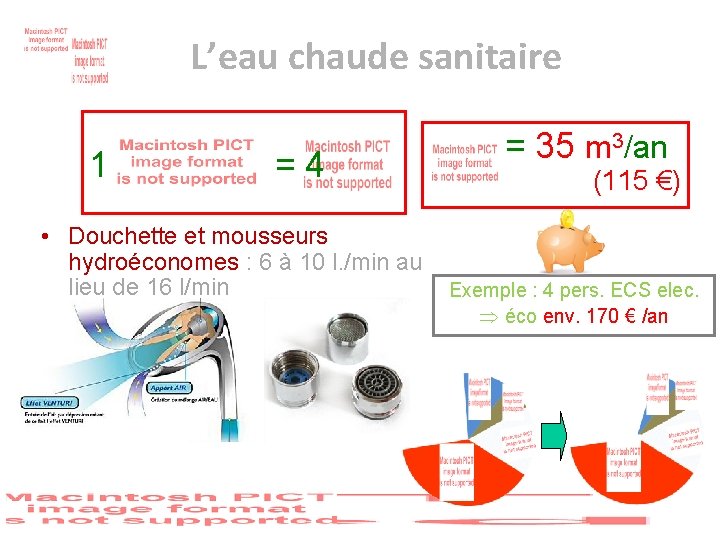  L’eau chaude sanitaire 1 = 4 = 35 m 3/an (115 €) •