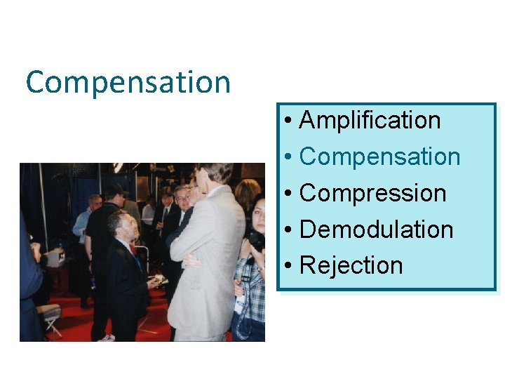 Compensation • Amplification • Compensation • Compression • Demodulation • Rejection 