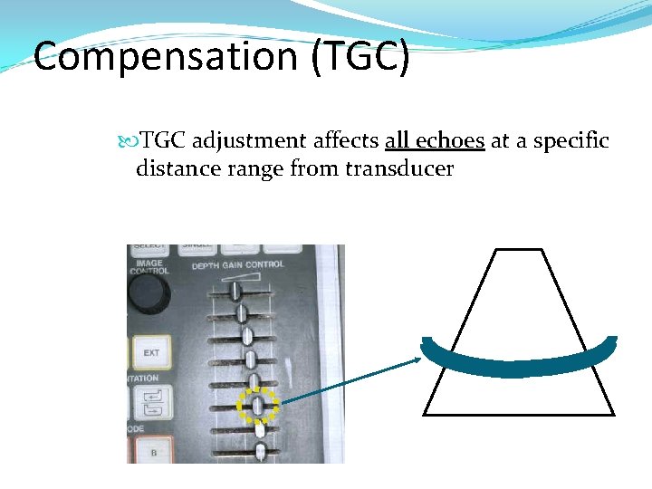 Compensation (TGC) TGC adjustment affects all echoes at a specific distance range from transducer