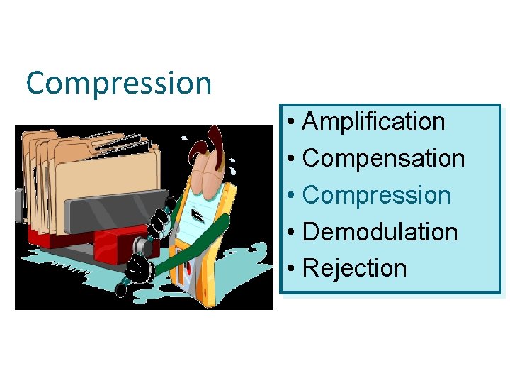Compression • Amplification • Compensation • Compression • Demodulation • Rejection 
