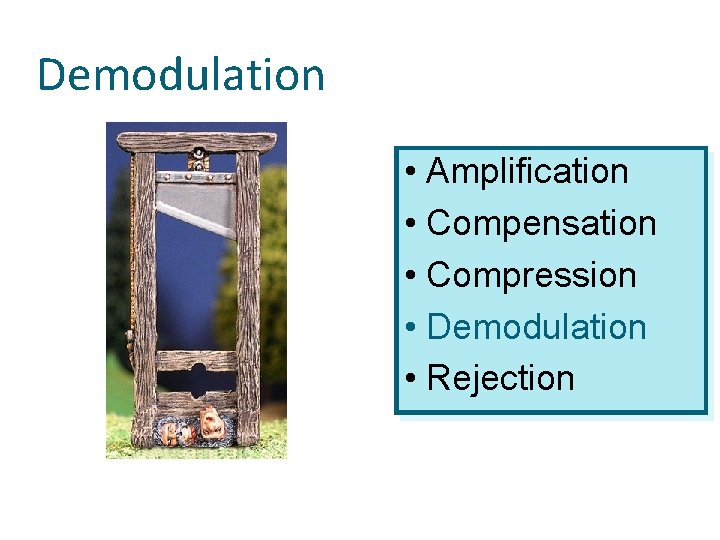 Demodulation • Amplification • Compensation • Compression • Demodulation • Rejection 