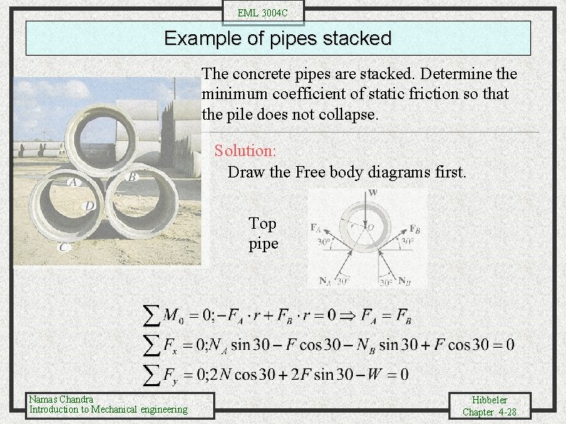 EML 3004 C Example of pipes stacked The concrete pipes are stacked. Determine the