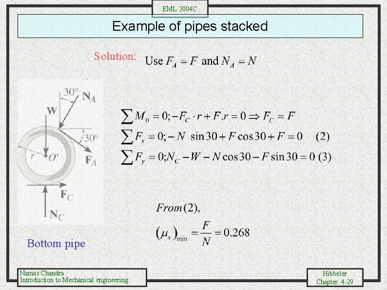 EML 3004 C Example of pipes stacked Solution: Bottom pipe Namas Chandra Introduction to