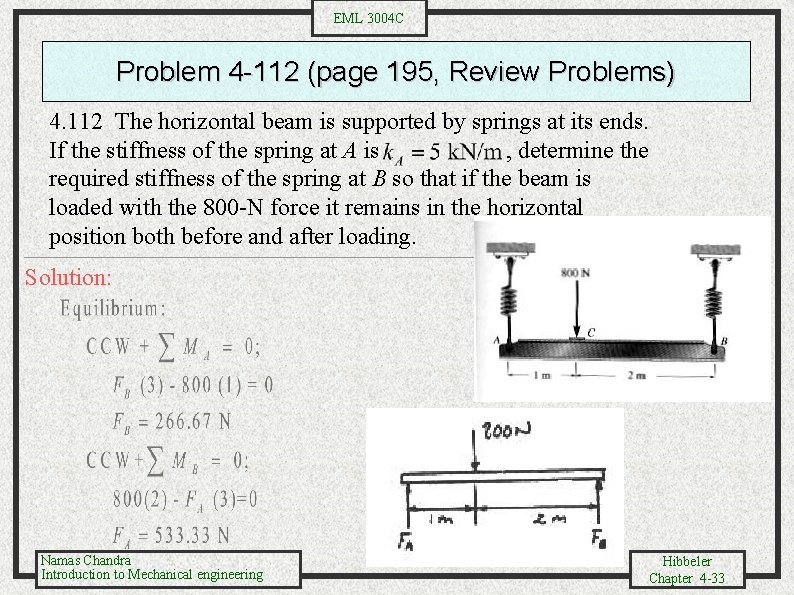 EML 3004 C Problem 4 -112 (page 195, Review Problems) 4. 112 The horizontal