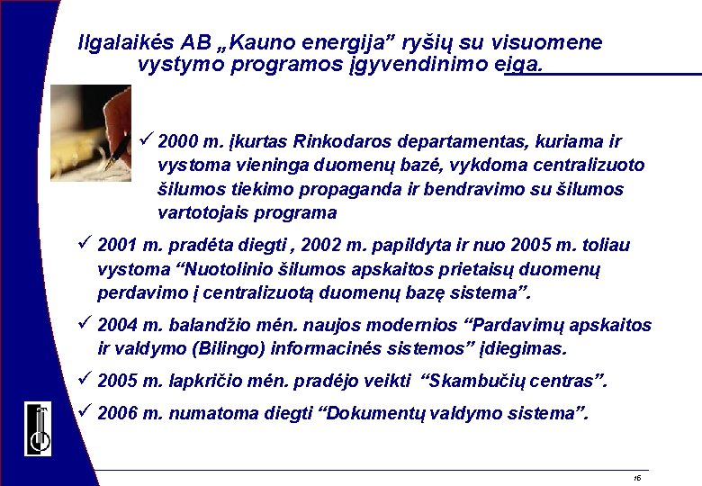 Ilgalaikės AB „Kauno energija” ryšių su visuomene vystymo programos įgyvendinimo eiga. ü 2000 m.