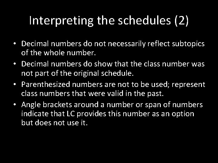 Interpreting the schedules (2) • Decimal numbers do not necessarily reflect subtopics of the