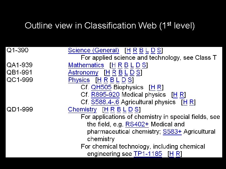 Outline view in Classification Web (1 st level) 