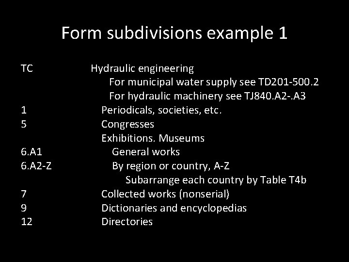 Form subdivisions example 1 TC 1 5 6. A 1 6. A 2 -Z