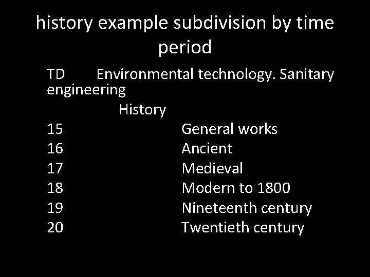 history example subdivision by time period TD Environmental technology. Sanitary engineering History 15 General