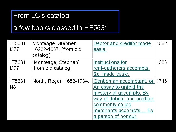 From LC’s catalog: a few books classed in HF 5631 