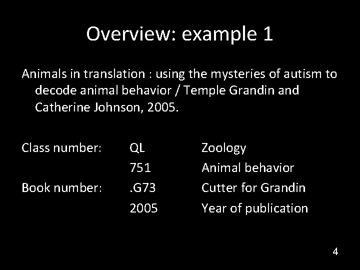 Overview: example 1 Animals in translation : using the mysteries of autism to decode