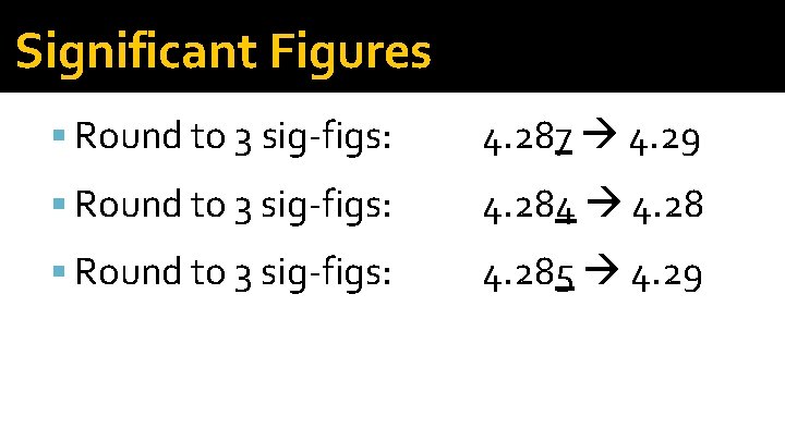 Significant Figures Round to 3 sig-figs: 4. 287 4. 29 Round to 3 sig-figs: