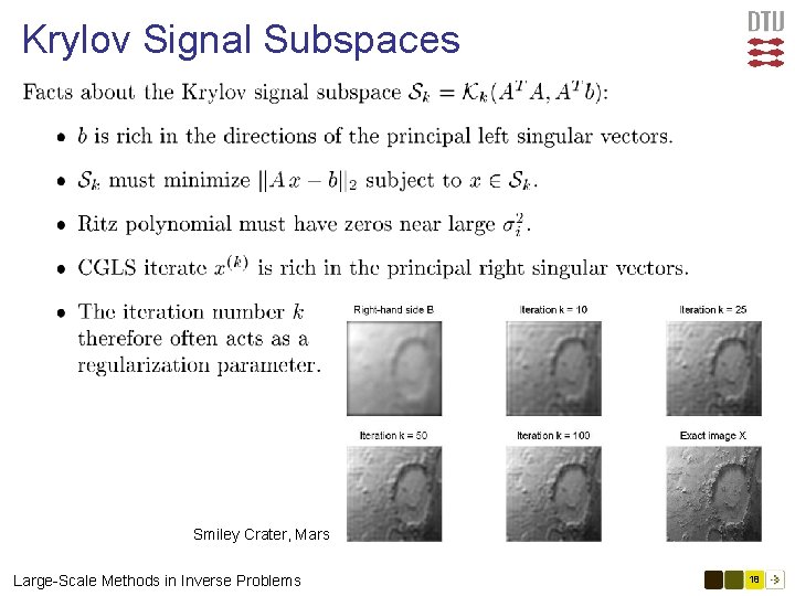 Krylov Signal Subspaces Smiley Crater, Mars Large-Scale Methods in Inverse Problems 18 