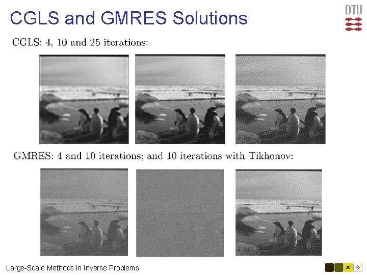 CGLS and GMRES Solutions Large-Scale Methods in Inverse Problems 30 