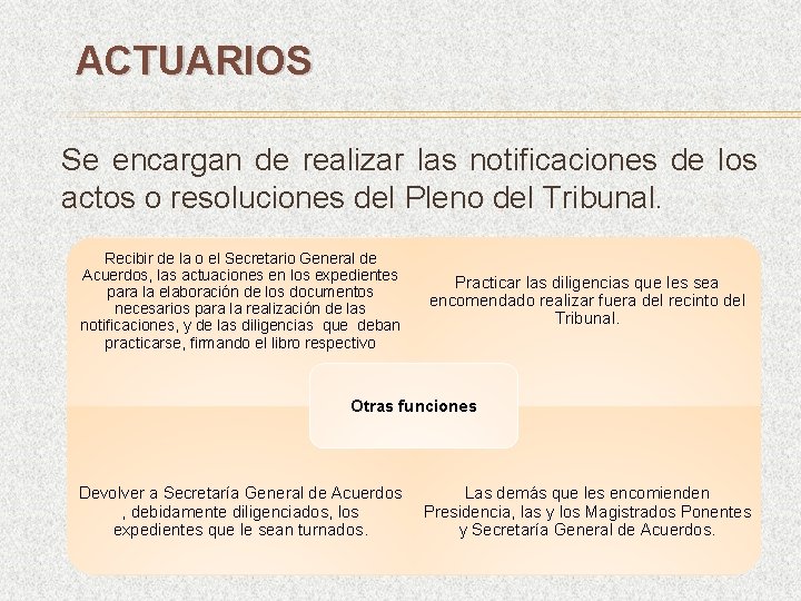 ACTUARIOS Se encargan de realizar las notificaciones de los actos o resoluciones del Pleno