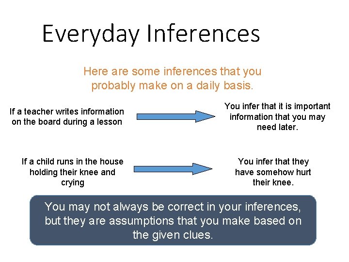 Everyday Inferences Here are some inferences that you probably make on a daily basis.