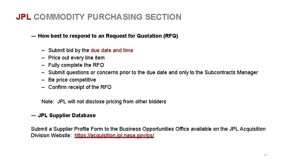 JPL COMMODITY PURCHASING SECTION ― How best to respond to an Request for Quotation