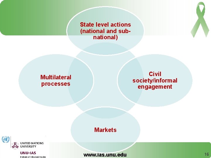 State level actions (national and subnational) Civil society/informal engagement Multilateral processes Markets www. ias.