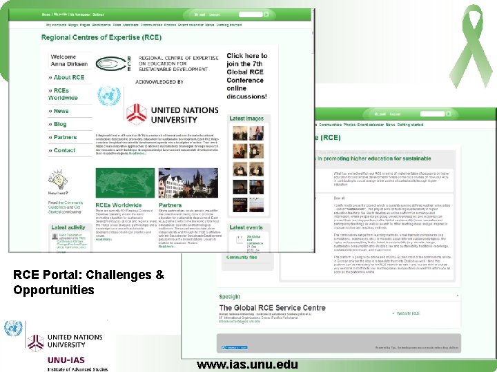 RCE Portal: Challenges & Opportunities www. ias. unu. edu 