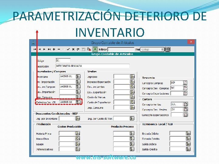 PARAMETRIZACIÓN DETERIORO DE INVENTARIO www. tns-software. co 