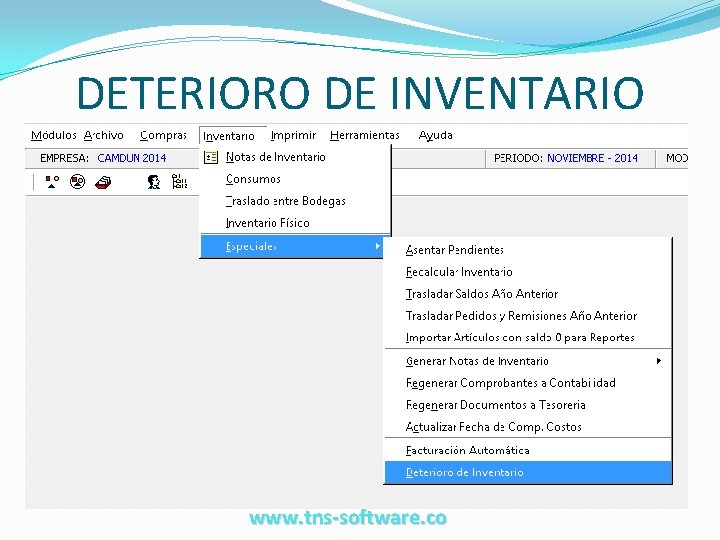 DETERIORO DE INVENTARIO www. tns-software. co 