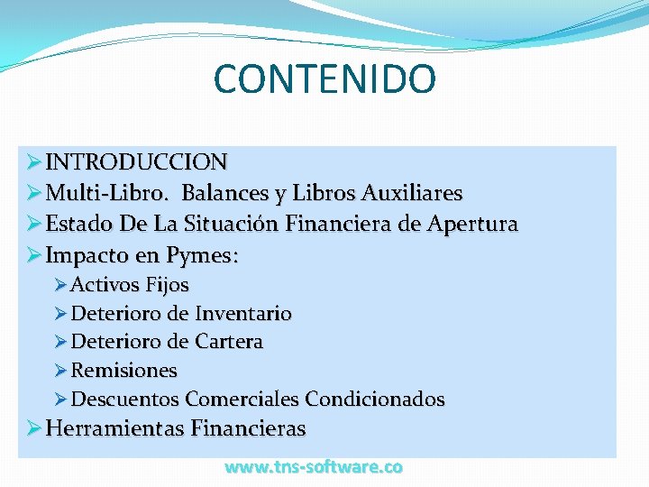 CONTENIDO Ø INTRODUCCION Ø Multi-Libro. Balances y Libros Auxiliares Ø Estado De La Situación