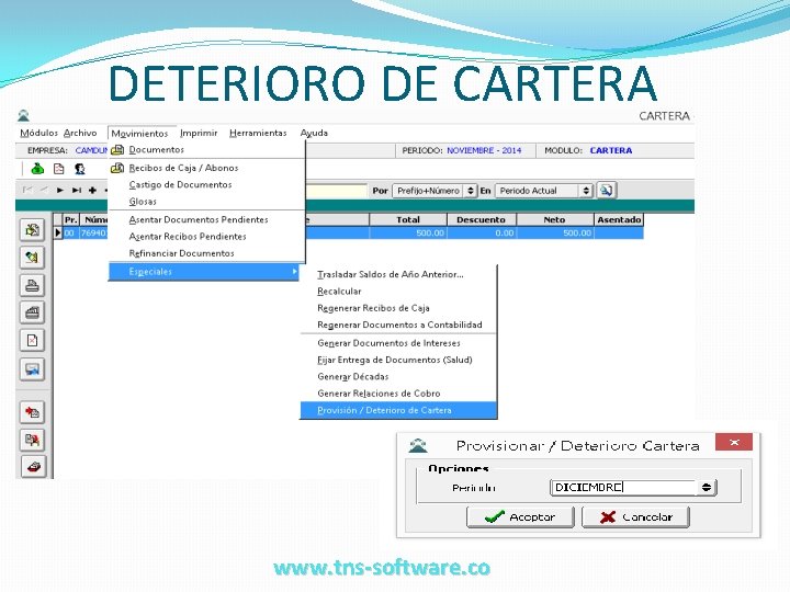 DETERIORO DE CARTERA www. tns-software. co 