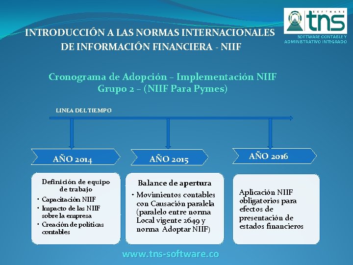 INTRODUCCIÓN A LAS NORMAS INTERNACIONALES DE INFORMACIÓN FINANCIERA - NIIF SOFTWARE CONTABLE Y ADMINISTRATIVO